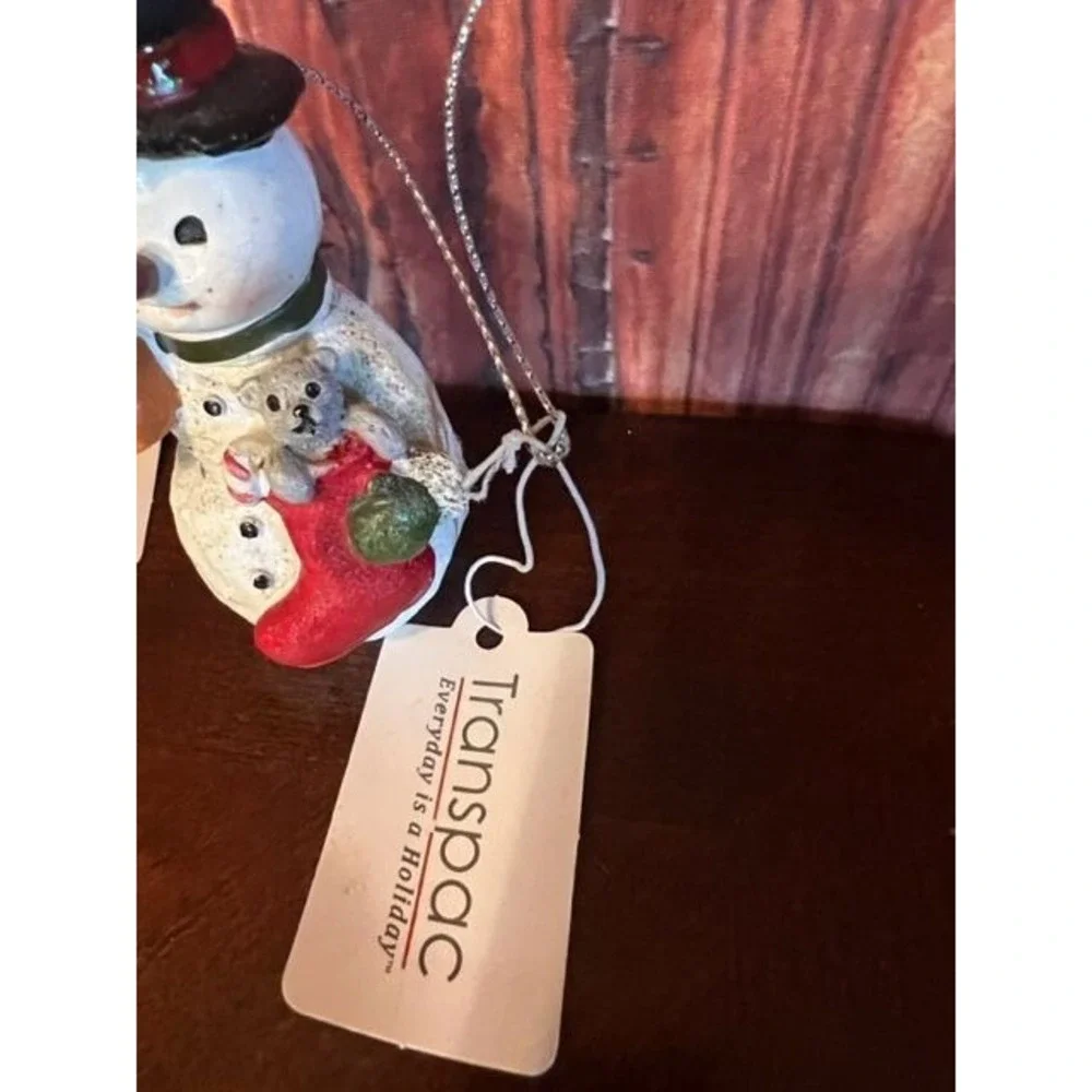 Set Of 3 Transpac Holiday Ornaments:‎ Reindeer Snowman & Cardinal